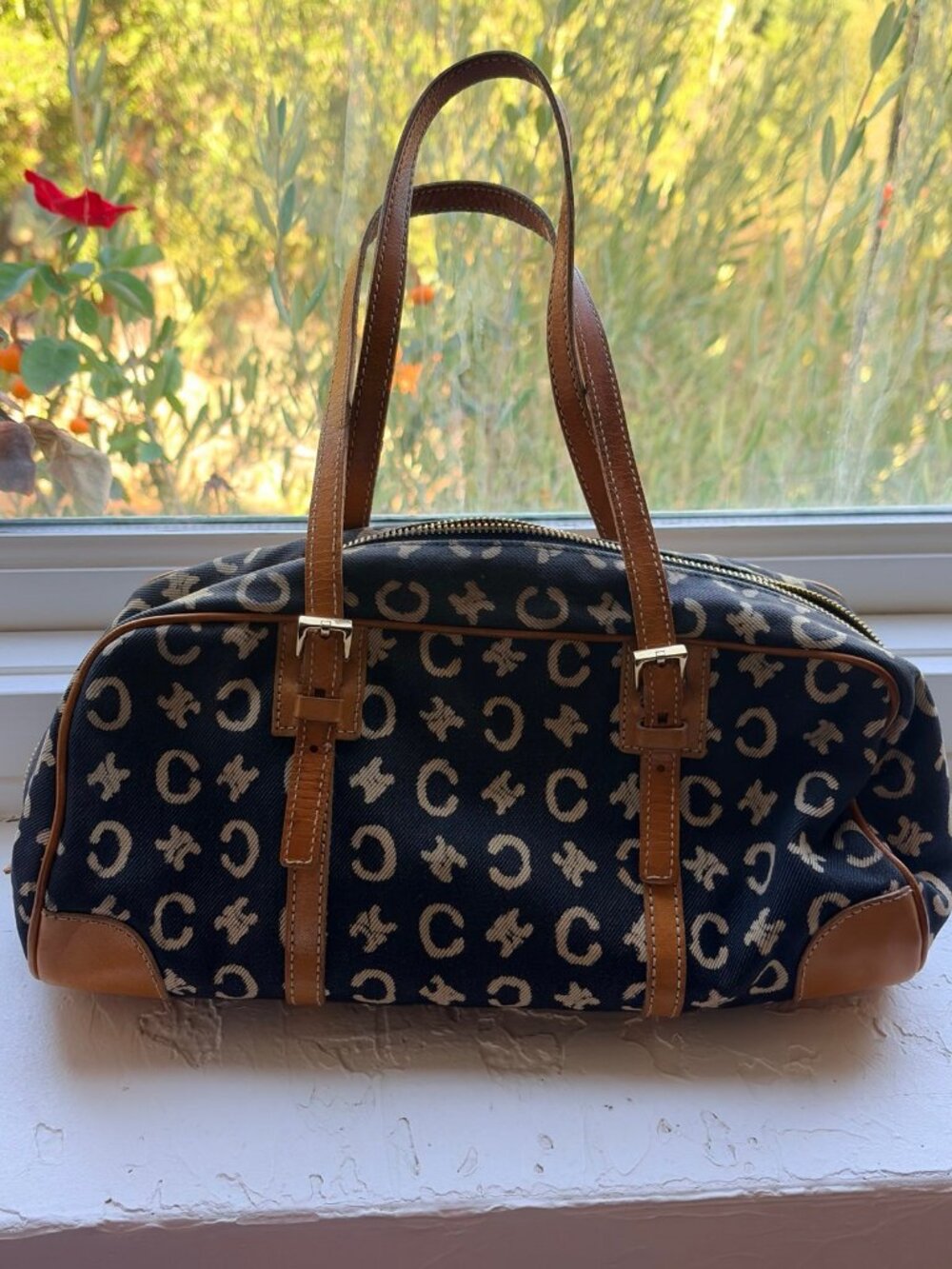 Authentic Vintage Celine Macadam Monogram Denim Boston Bag